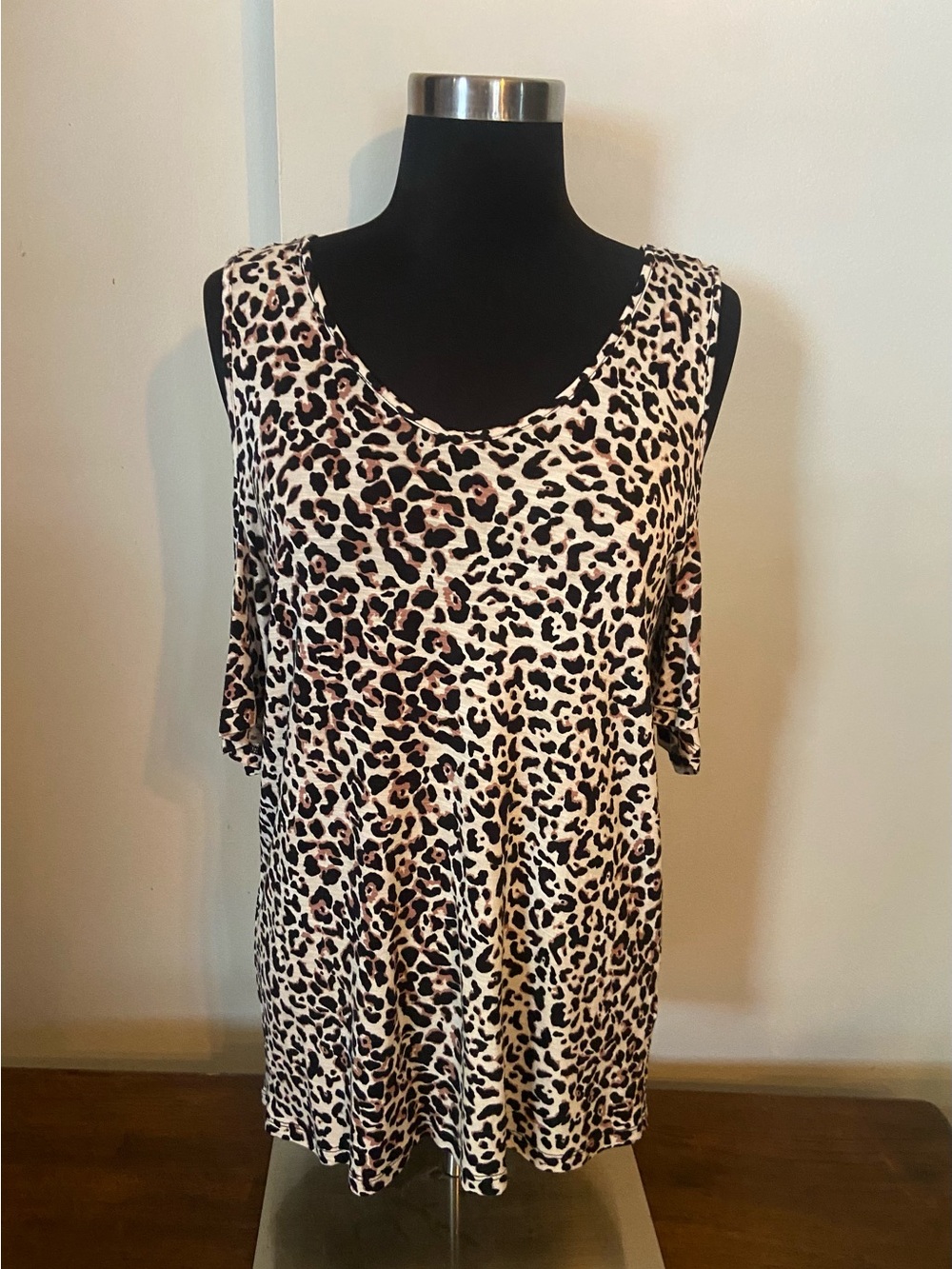 Maurices Leopard Cold-Shoulder Tunic - Cream/Black/Brown